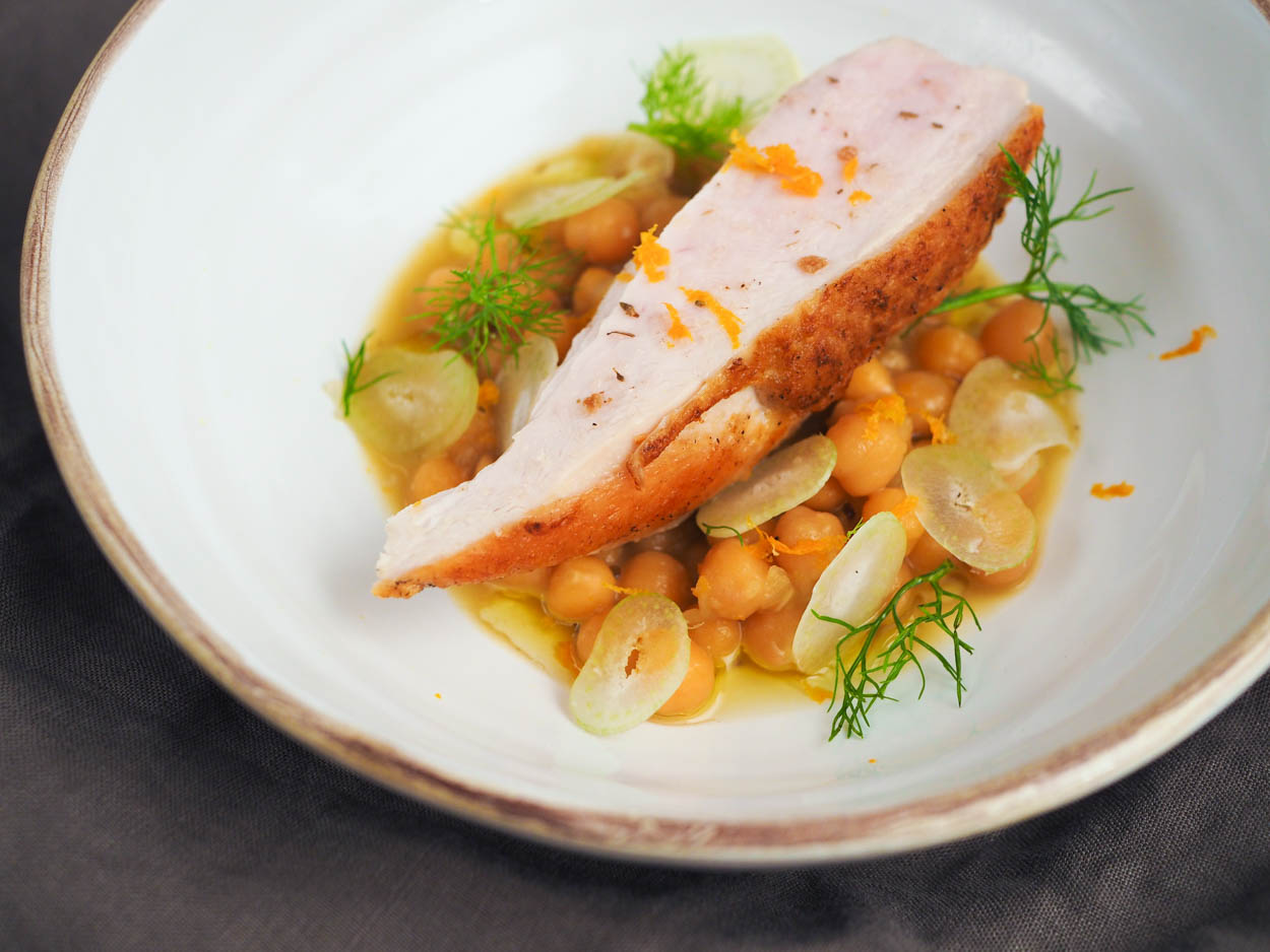 Sous vide chicken breasts, orange chickpeas and fennel ...
